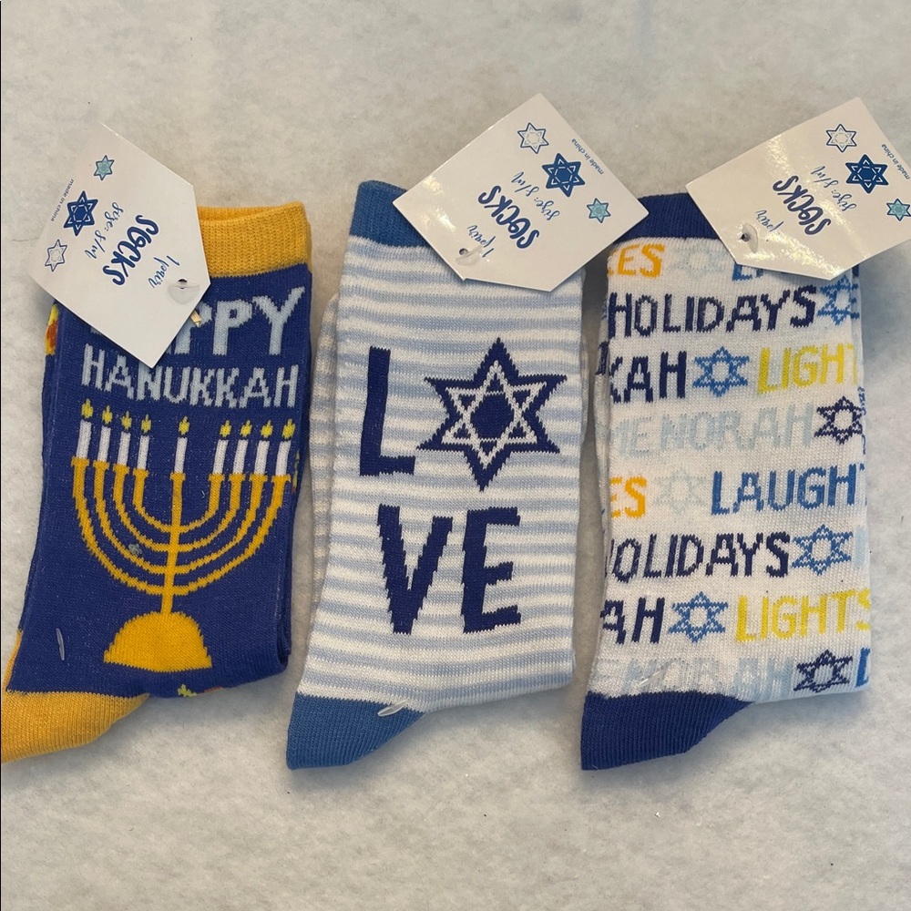 Blue and White Hanukkah Socks Set of three pairs nwt